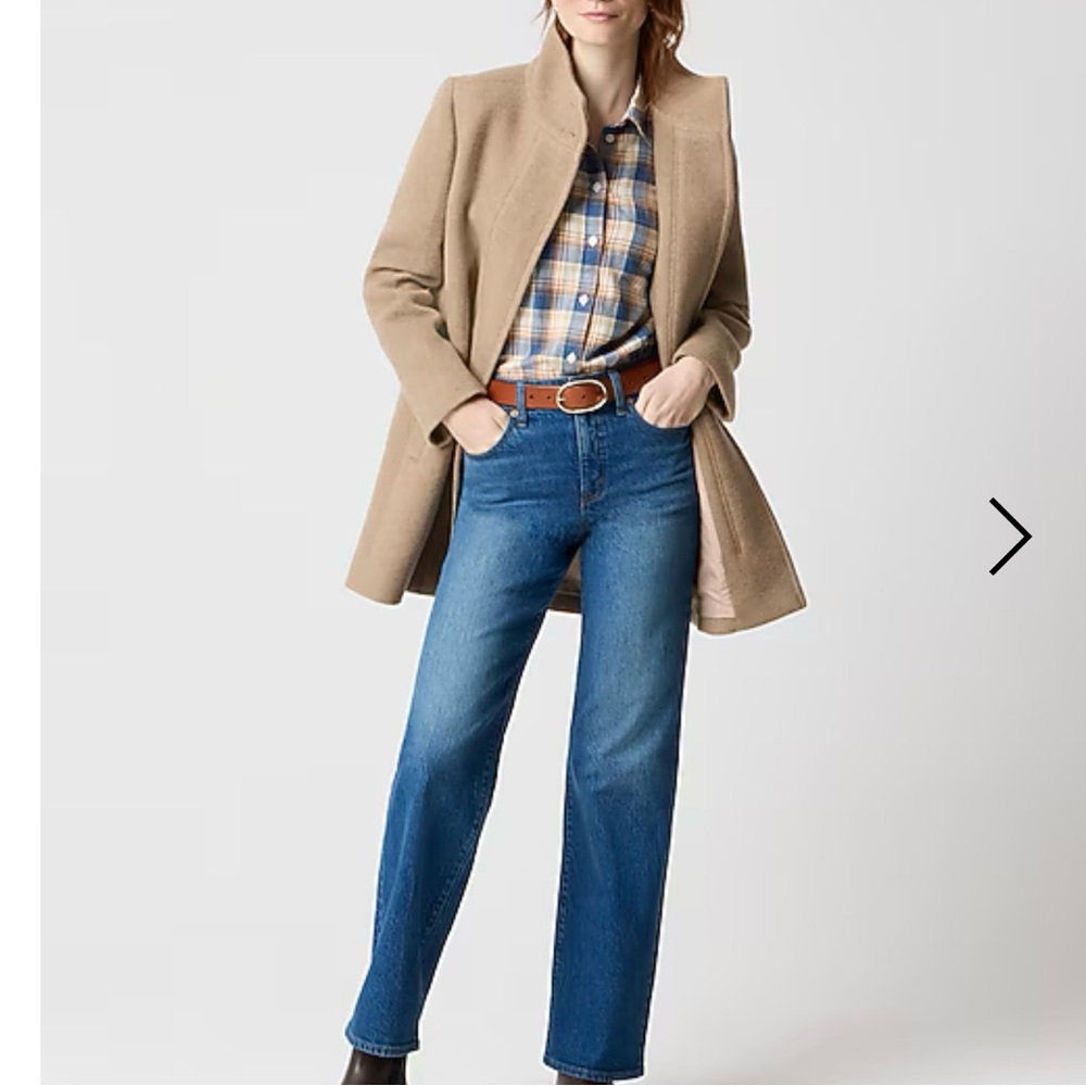 J. Crew Wool City Coat Button Neck Mushroom Tan Zippered Car Thigh Length M 8